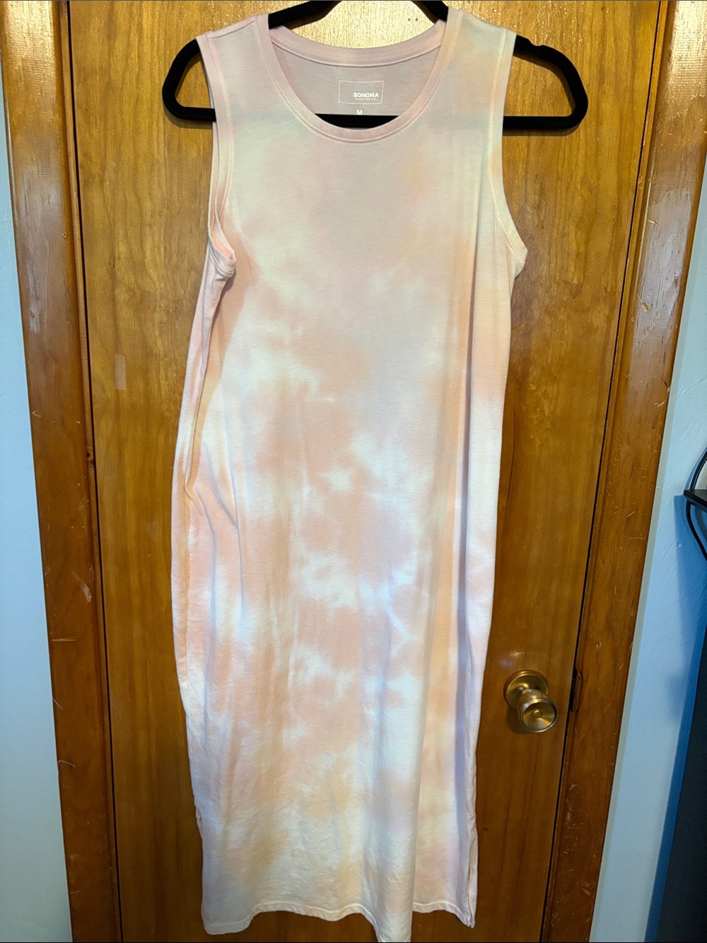 Sonoma Pink and White Tie-Dye Midi Tank Dress - Size M